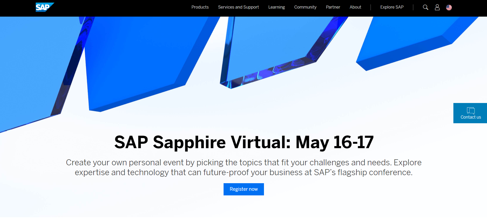 SAP.com homepage redesign, live hero section